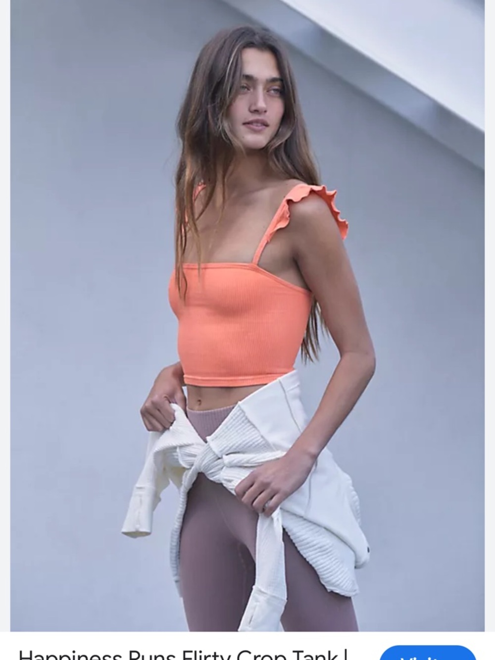 FP Movement by Free People Orange Ribbed Ruffle-Strap Crop Top - Picture 5 of 7